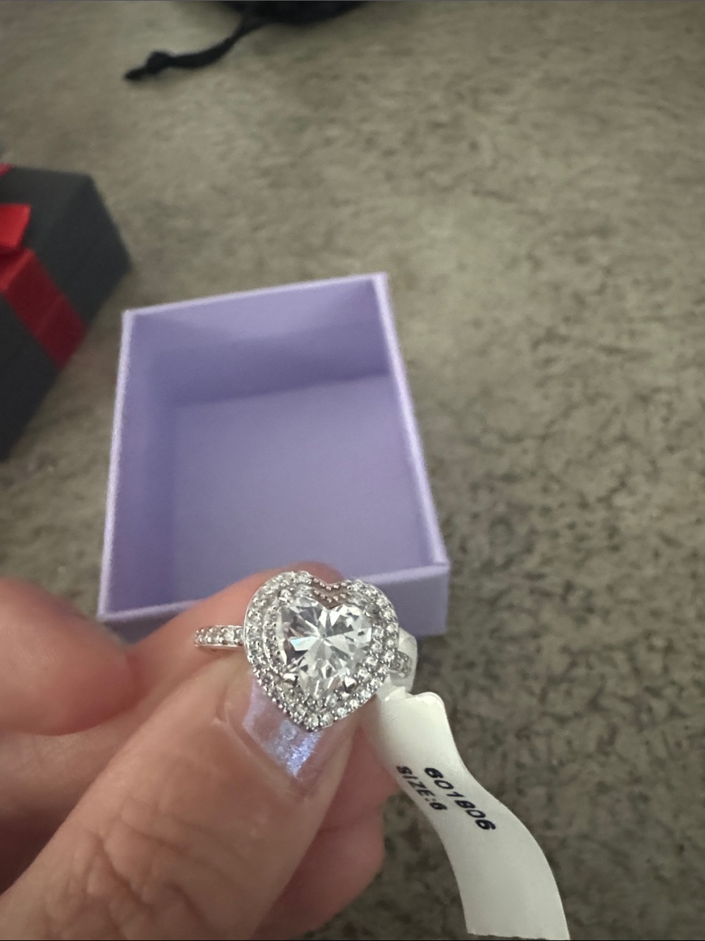Silver Heart Halo Cubic Zirconia Ring - White Crystal